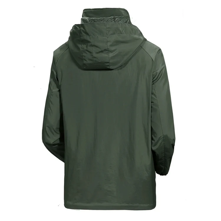Men Casual Youth Full Zip Hooded Rainproof Jacket, Size: L(Khaki) - Image 3