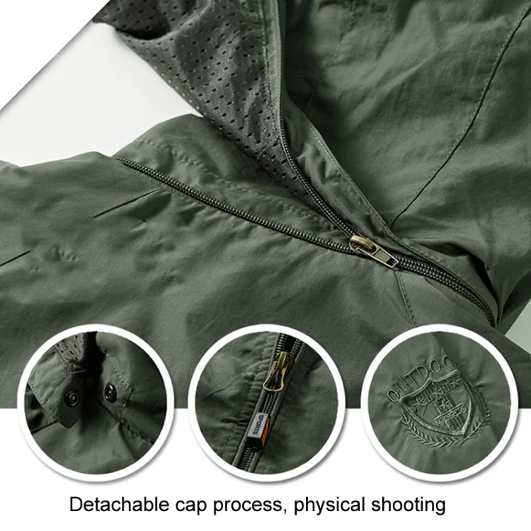 Men Casual Youth Full Zip Hooded Rainproof Jacket, Size: L(Khaki) - Image 5