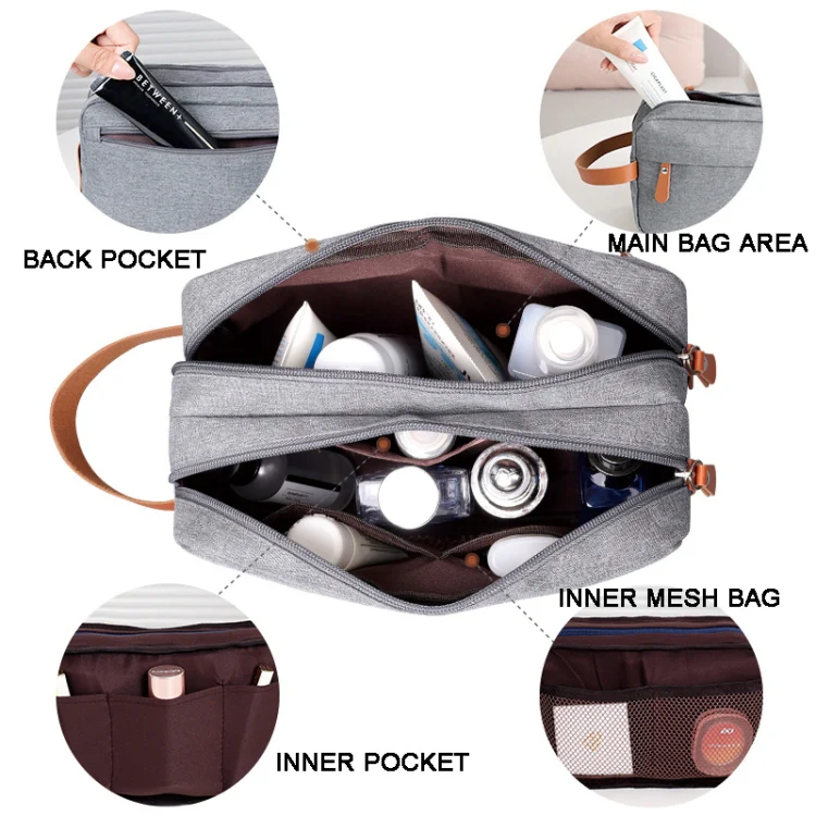 Men Double-layer Travel Toiletry Bag Travel Accessories Portable Moisture-proof Bag(Navy Blue) - Image 3