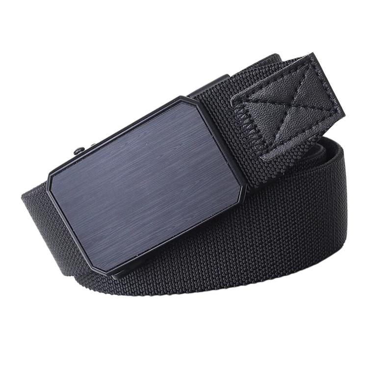 Men Elastic Web Belt Casual Stretch Braided Belts With Zinc Alloy Automatic Buckle, Length: 115cm(Black)