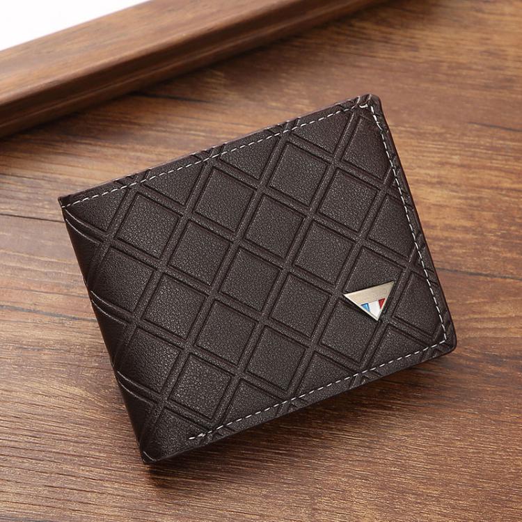 Men Geometric Print PU Leather Short Wallet(Coffee)