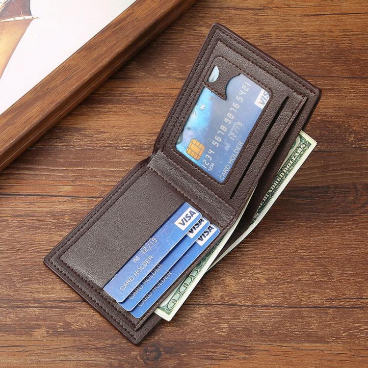 Men Geometric Print PU Leather Short Wallet(Coffee) - Image 5