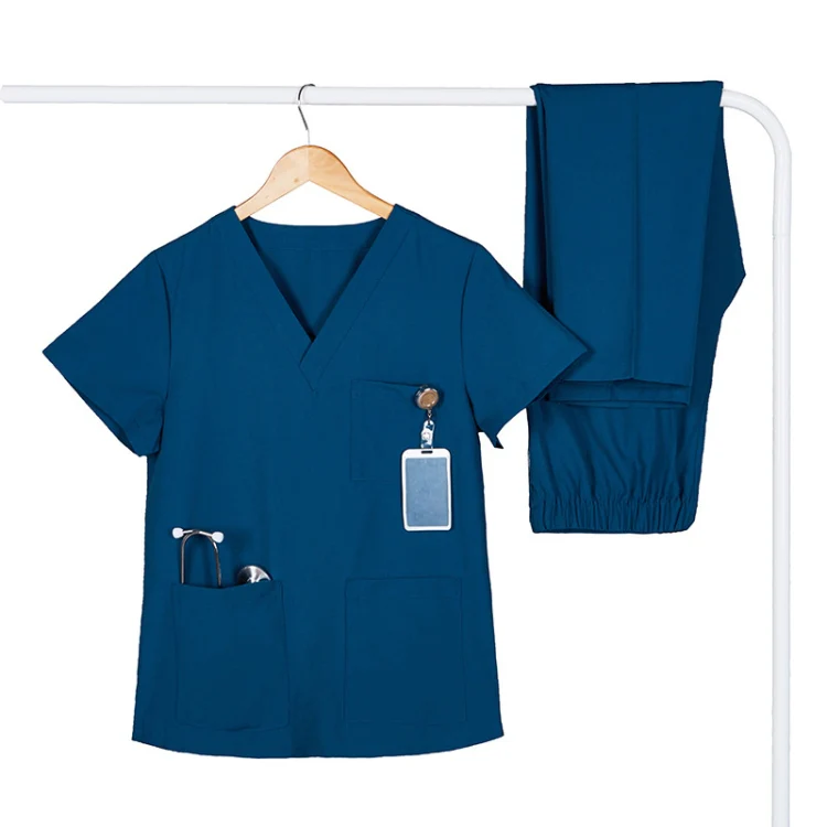Men Grooming Pet Dental Work Clothes Short-Sleeved Top + Pants Set, Size: XL(Peacock Blue)