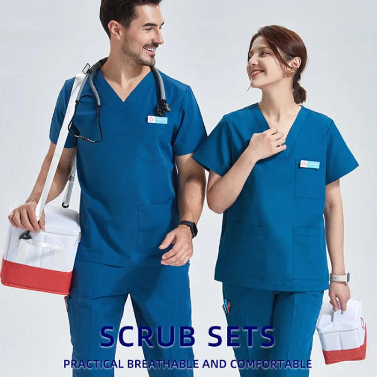 Men Grooming Pet Dental Work Clothes Short-Sleeved Top + Pants Set, Size: XXXL(Tibetan Blue) - Image 6