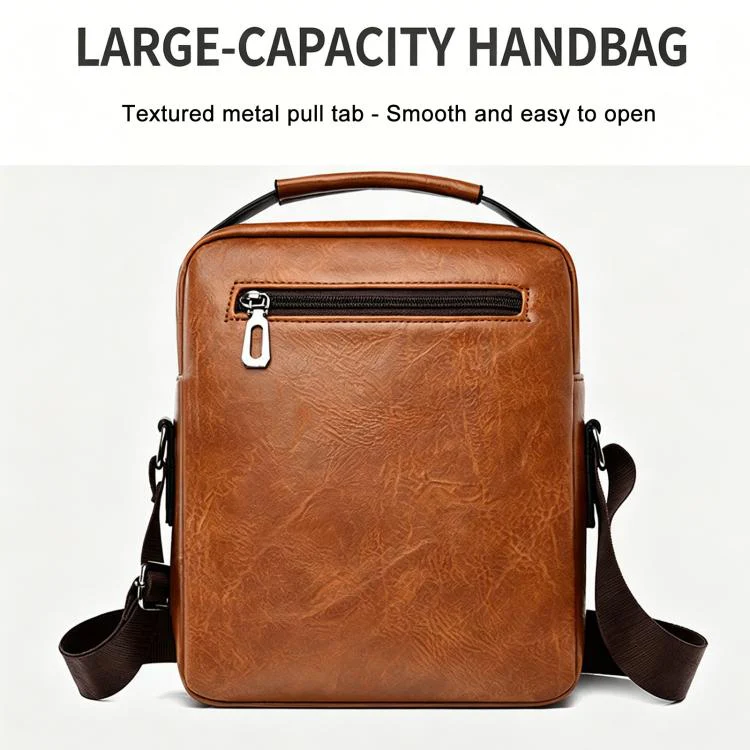 Men Large-Capacity Handheld & Crossbody Bag, Casual Vertical Briefcase(Brown) - Image 2