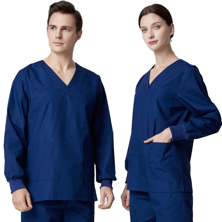 Men Scrub Pet Dental Work Clothes Long-sleeved Top + Pants Set, Size: XL(Dark Green) - Image 2