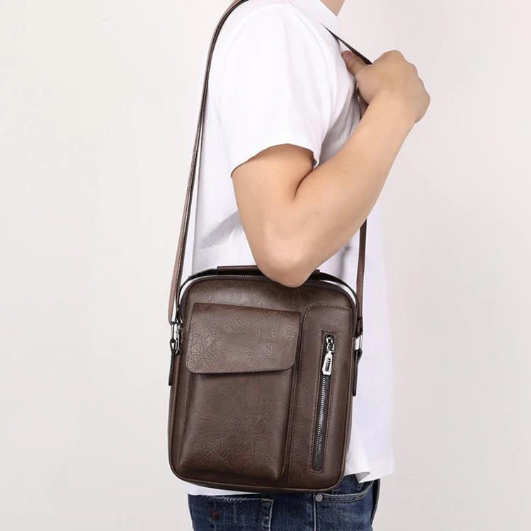 Men Vintage Business Shoulder Bag, Large Capacity Casual Crossbody Bag(Khaki) - Image 2