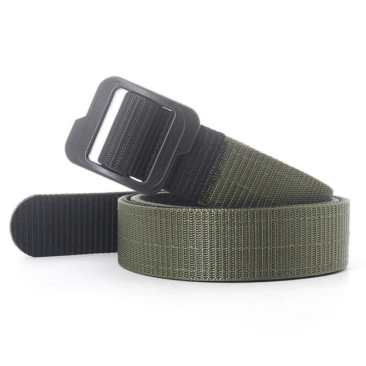 Men Web Thickened Double-Sided Canvas Belts With Plastic Buckle, Length: 110cm(Army Green+Black)