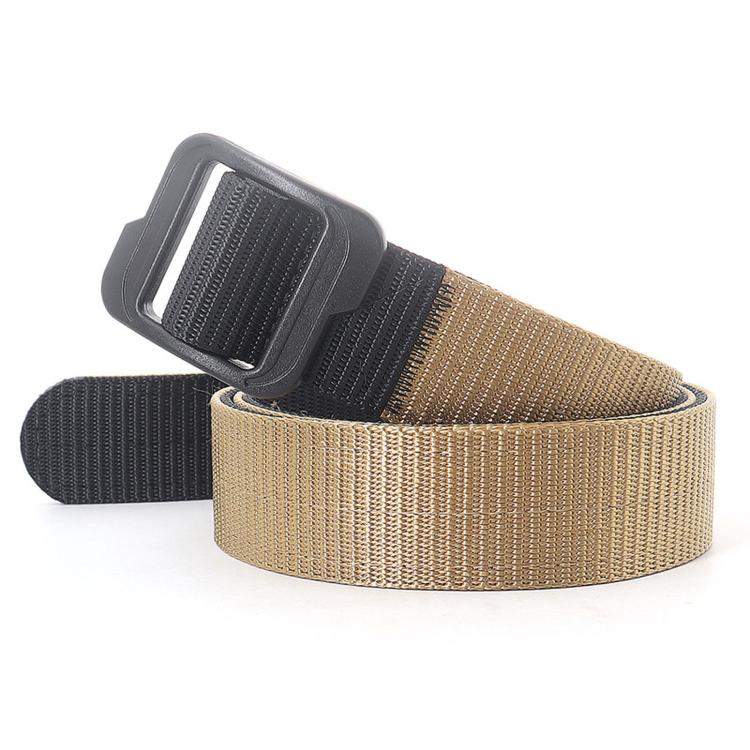 Men Web Thickened Double-Sided Canvas Belts With Plastic Buckle, Length: 110cm(Khaki)