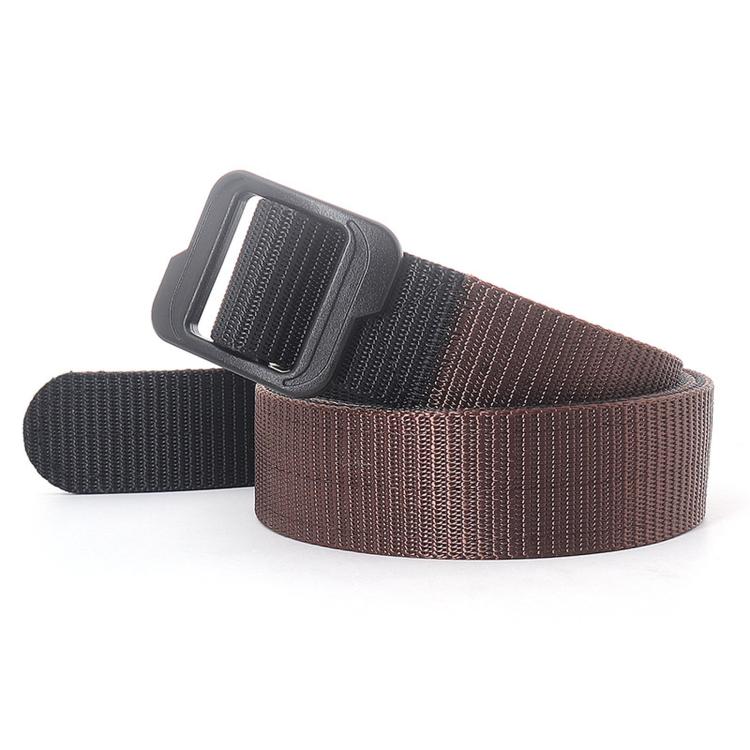 Men Web Thickened Double-Sided Canvas Belts With Plastic Buckle, Length: 120cm(Brown)