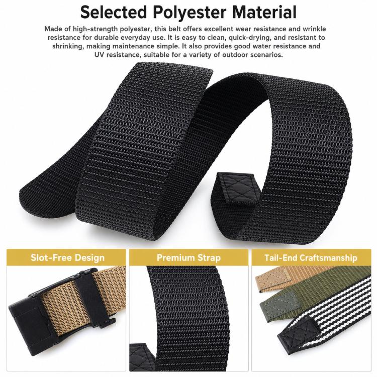Mens Casual Web Belt Business Work Nylon Belts With Automatic Buckle, Length: 105cm(Black) - Image 5