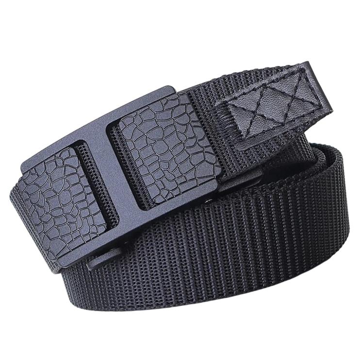 Mens Casual Web Belt Business Work Nylon Belts With Automatic Buckle, Length: 125cm(Black)