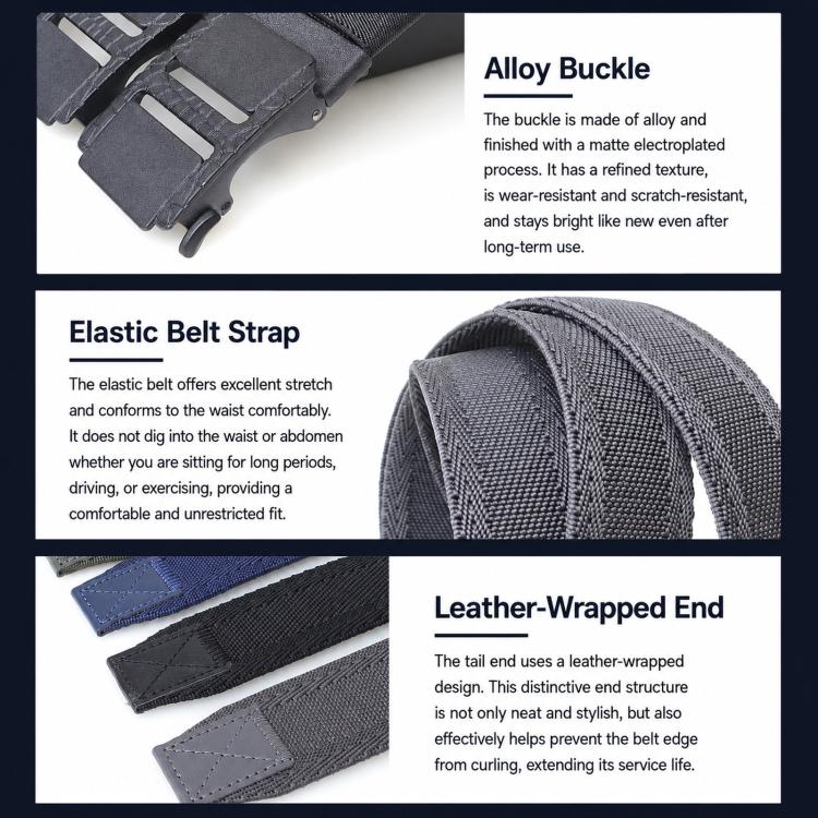 Mens Elastic Braided Belt Stretch Woven Nylon Webbing Belt With Automatic Sliding Buckle, Length: 125cm(Black) - Image 5