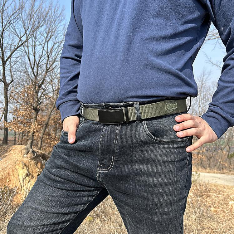 Mens Elastic Nylon Belt Stretch Work Belts With Toothless Automatic Alloy Buckle, Size: 105cm(Army Green) - Image 6