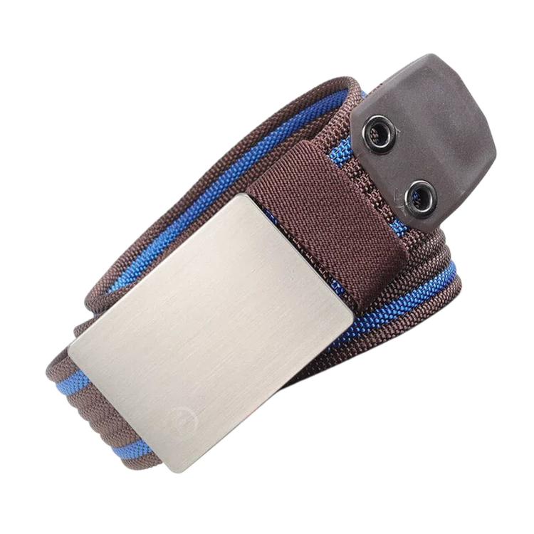 Mens Nylon Belt Casual Canvas Work Belts With Smooth Zinc Alloy Buckle, Length: 115cm(Brown Blue)