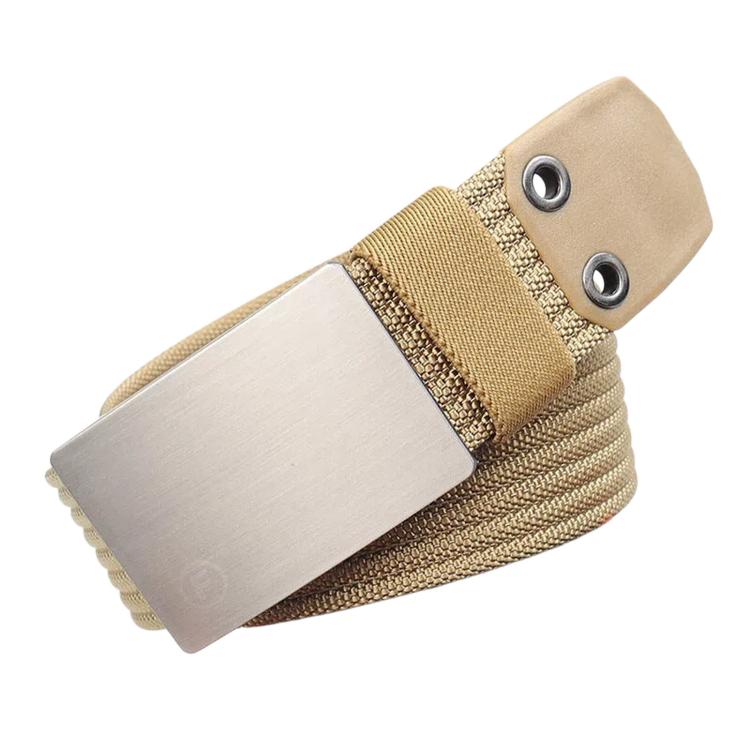 Mens Nylon Belt Casual Canvas Work Belts With Smooth Zinc Alloy Buckle, Length: 115cm(Khaki)