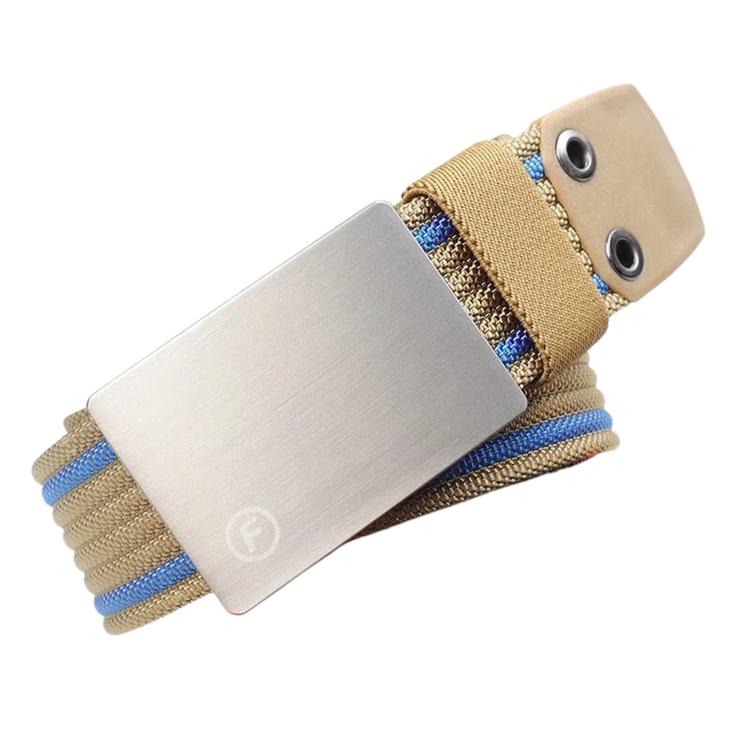 Mens Nylon Belt Casual Canvas Work Belts With Smooth Zinc Alloy Buckle, Length: 125cm(Khaki Blue)