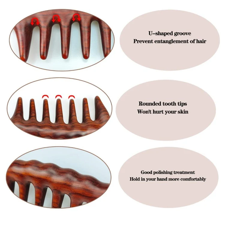 Meridian Massage Wooden Comb, Style: Rosewood Large Tooth - Image 3