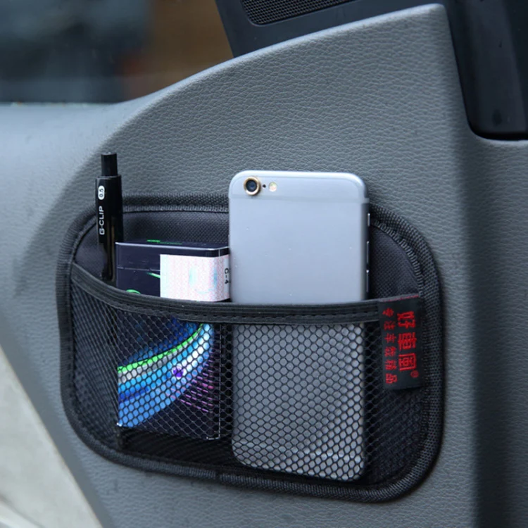 Microfiber Leather Car Mobile Phone Sticky Storage Net Bag, Color: H010 Gray Large - Image 7