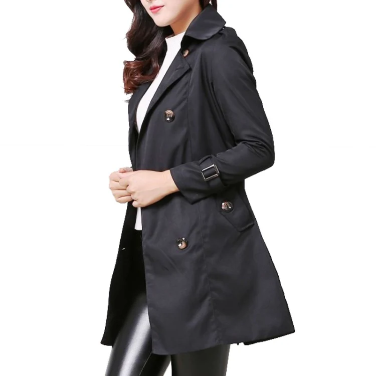 Mid-length Slim Casual Lace-up Trench Windbeaker (Color:Black Size:L) - Image 2