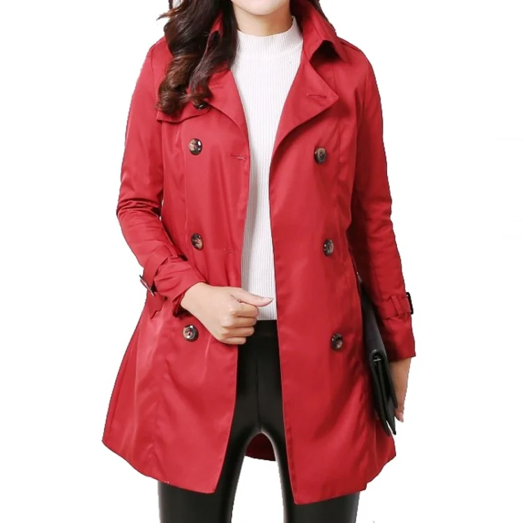Mid-length Slim Casual Lace-up Trench Windbeaker (Color:Red Size:XL) - Image 3