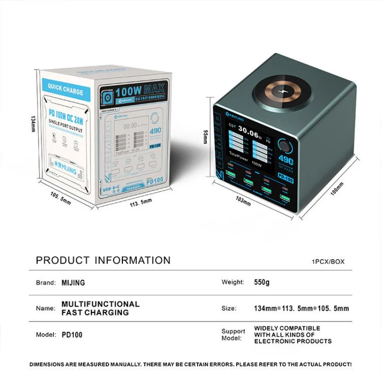 Mijing PD100 100W Multi-Port Smart Fast Charger Supports QC / PD Fast Charging & 15W Wireless Charging, Plug:EU Plug - Image 10