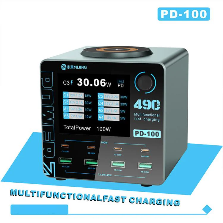 Mijing PD100 100W Multi-Port Smart Fast Charger Supports QC / PD Fast Charging & 15W Wireless Charging, Plug:US Plug - Image 2