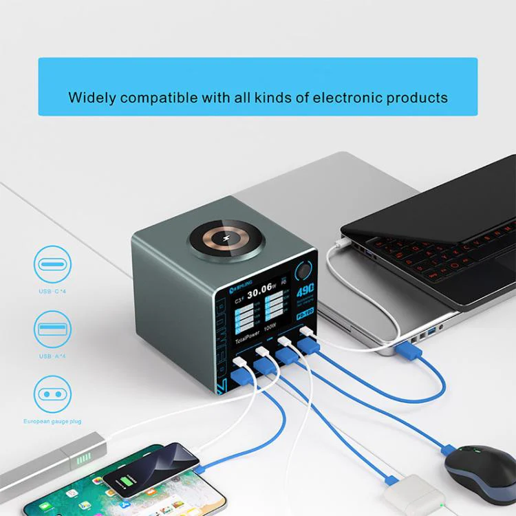 Mijing PD100 100W Multi-Port Smart Fast Charger Supports QC / PD Fast Charging & 15W Wireless Charging, Plug:US Plug - Image 4