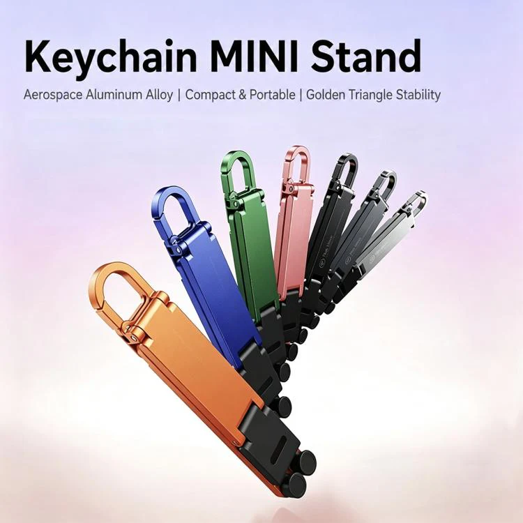 Mini Foldable Aluminum Alloy Keychain Phone Holder(Blue) - Image 2