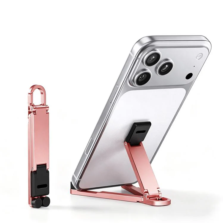 Mini Foldable Aluminum Alloy Keychain Phone Holder(Rose Gold)