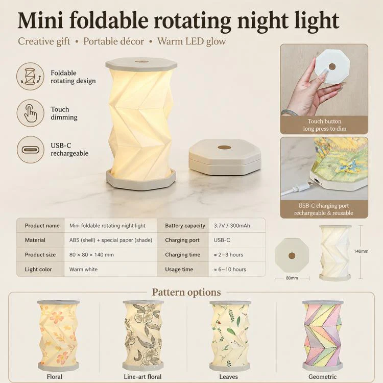 Mini Foldable Rotating Paper LED Lantern Night Light(Deer) - Image 2