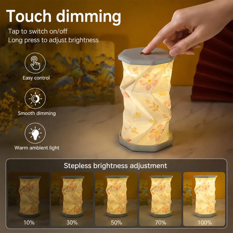 Mini Foldable Rotating Paper LED Lantern Night Light(Yellow Green) - Image 4