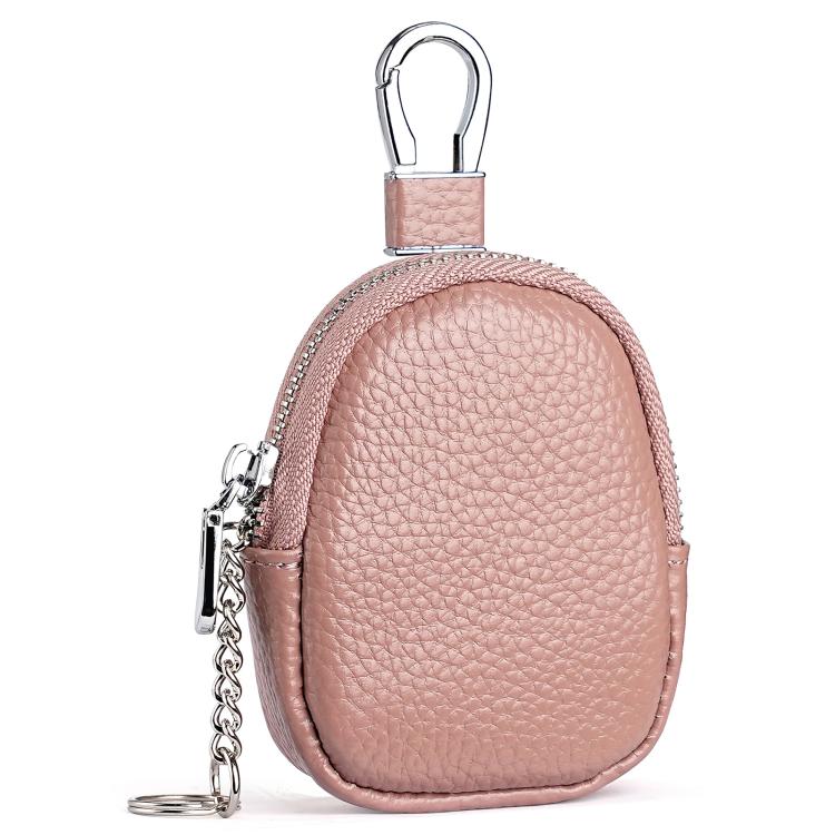 Mini Genuine Leather Earphone Data Cable Coin Bag(Bean Pink)