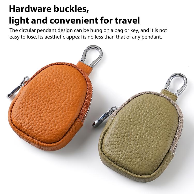 Mini Genuine Leather Earphone Data Cable Coin Bag(Dark Green) - Image 4