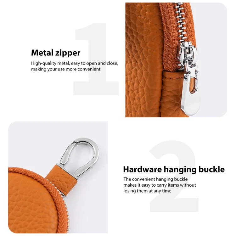 Mini Genuine Leather Earphone Data Cable Coin Bag(Orange) - Image 8