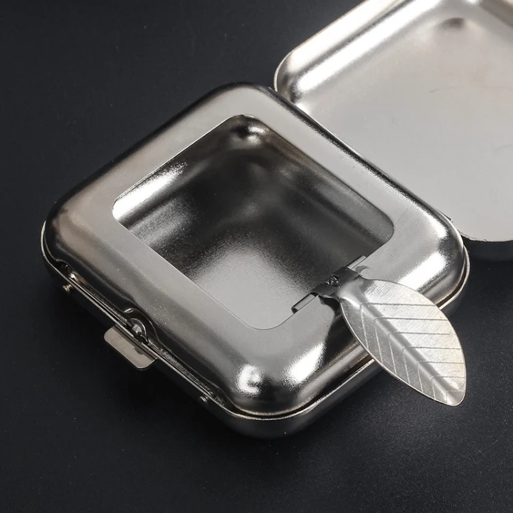 Mini Metal Ashtray Outdoor Portable Pocket Cigarette Holder, Style: Square - Image 2