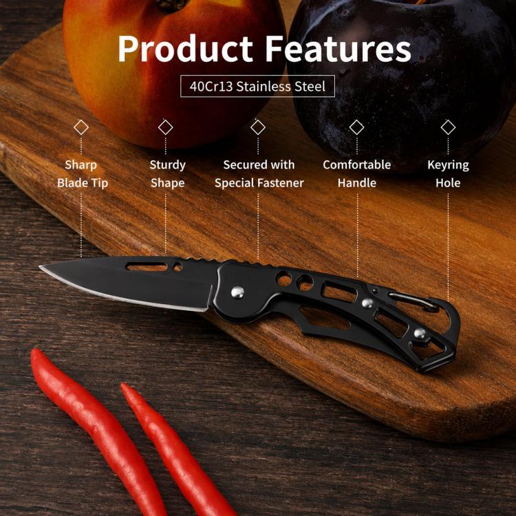 Mini Pocket Folding Knife With Carabiner Keychain 40Cr13 Stainless Steel EDC Utility Fruit Cutter Tool, Size: Large 15cm(Black) - Image 4