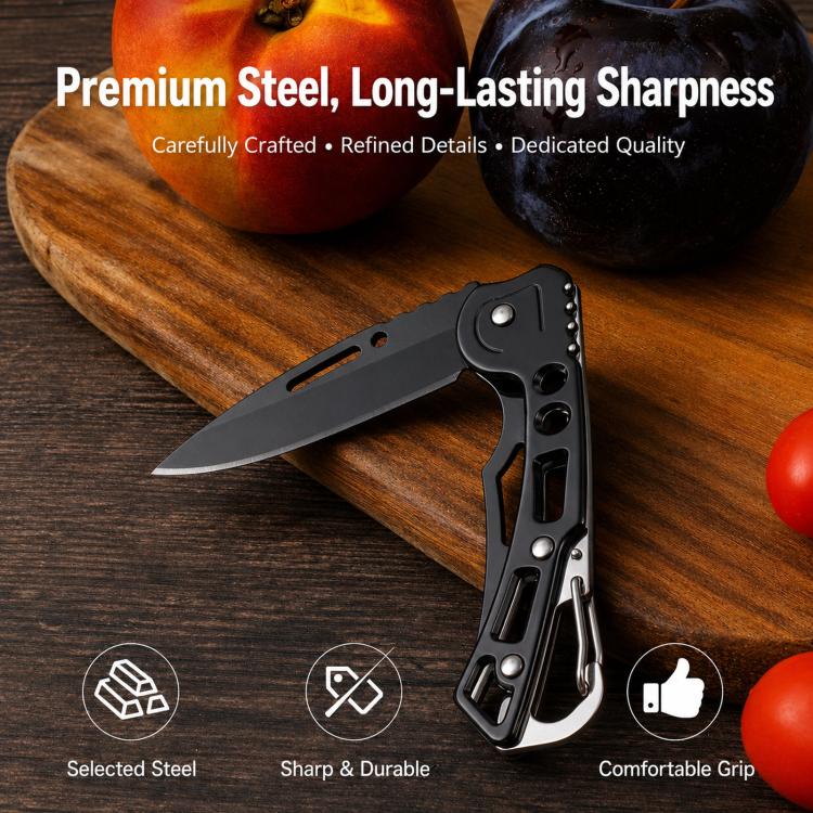 Mini Pocket Folding Knife With Carabiner Keychain 40Cr13 Stainless Steel EDC Utility Fruit Cutter Tool, Size: Large 15cm(Black) - Image 6
