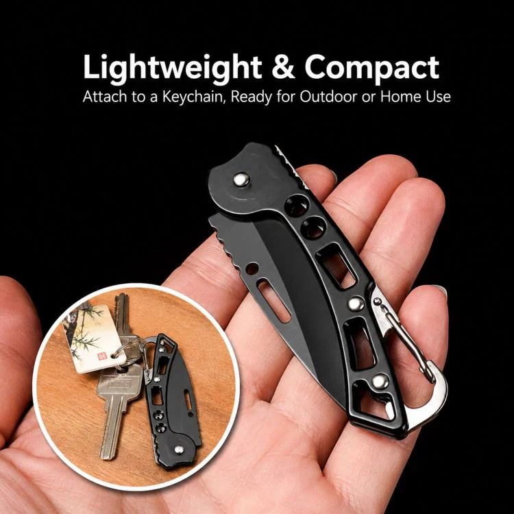 Mini Pocket Folding Knife With Carabiner Keychain 40Cr13 Stainless Steel EDC Utility Fruit Cutter Tool, Size: Large 15cm(Black) - Image 7