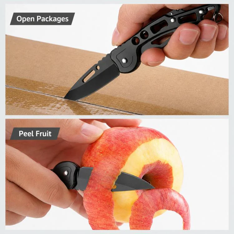 Mini Pocket Folding Knife With Carabiner Keychain 40Cr13 Stainless Steel EDC Utility Fruit Cutter Tool, Size: Large 15cm(Black) - Image 9