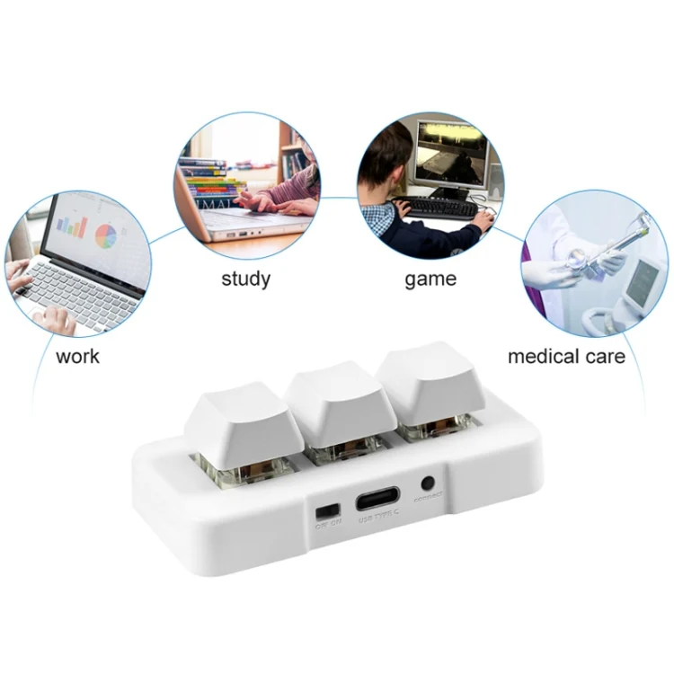 MK321BT Bluetooth 5.1 3 Keys Custom Keys Game Office PS Clip Macro Programming Keypad(White) - Image 3