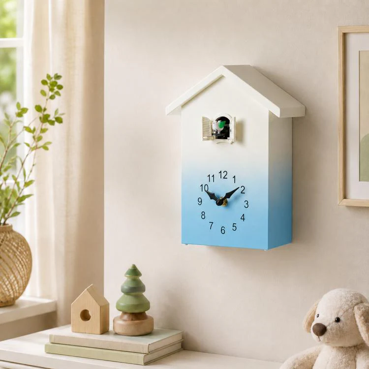 Modern Cuckoo Clock Kids House Shaped Wall Clock with Bird Chime Quiet Non-Ticking Decorative Wall Clock for Living Room Bedroom(T62 Blue)