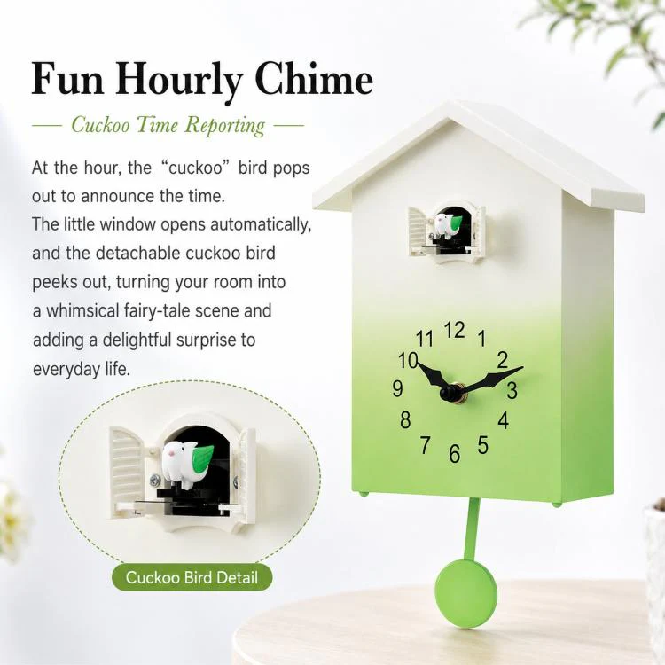 Modern Cuckoo Clock Kids House Shaped Wall Clock with Bird Chime Quiet Non-Ticking Decorative Wall Clock for Living Room Bedroom(T62 Pink) - Image 3