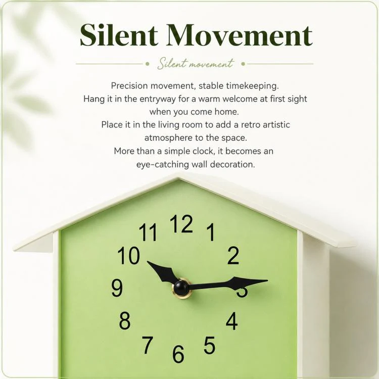 Modern Cuckoo Clock Kids House Shaped Wall Clock with Bird Chime Quiet Non-Ticking Decorative Wall Clock for Living Room Bedroom(T62 Yellow) - Image 5