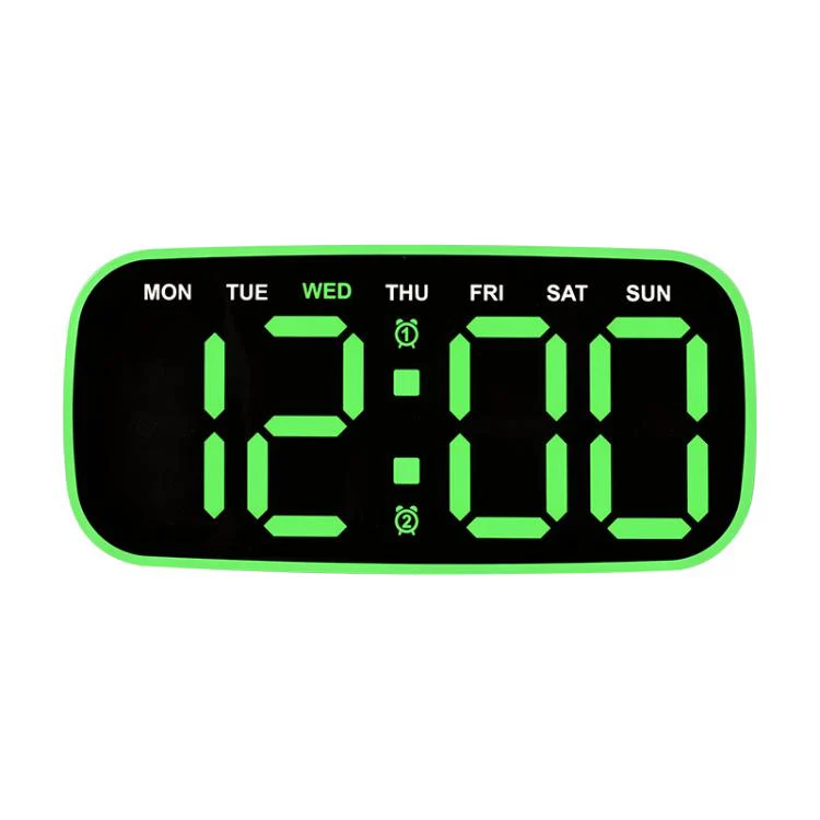 Modern Digital Wall Clock & Desk Clock LED Large Display with Date, Week, Temp, Adjustable Brightness Decorative Silent Clock(2817 Black Shell Green Light)