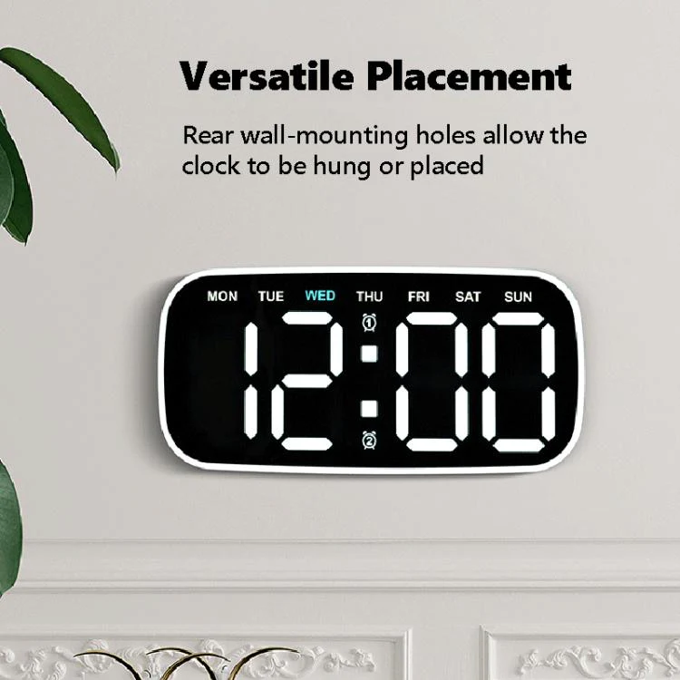Modern Digital Wall Clock & Desk Clock LED Large Display with Date, Week, Temp, Adjustable Brightness Decorative Silent Clock(2817 Black Shell Green Light) - Image 3