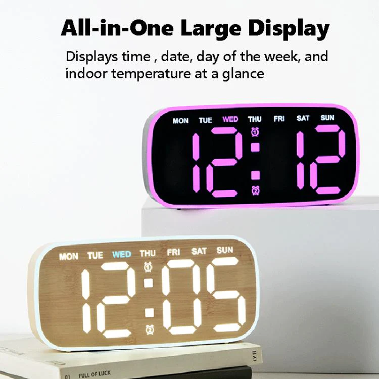 Modern Digital Wall Clock & Desk Clock LED Large Display with Date, Week, Temp, Adjustable Brightness Decorative Silent Clock(2817 Black Shell Green Light) - Image 4