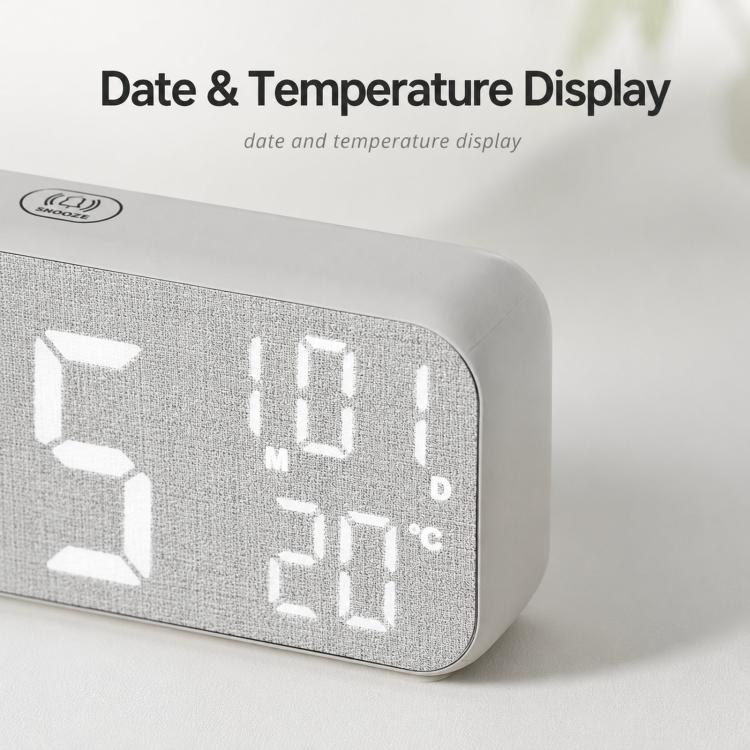 Modern LED Digital Desk Clock with Temperature Date, Silent Alarm Clock with Dual Alarm 5801 Grey Fabric - Image 7