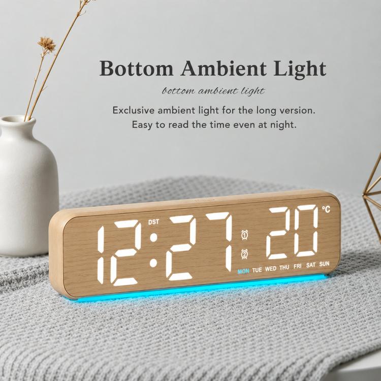 Modern LED Digital Desk Clock with Temperature Date, Silent Alarm Clock with Dual Alarm 5802 Grey Fabric - Image 6