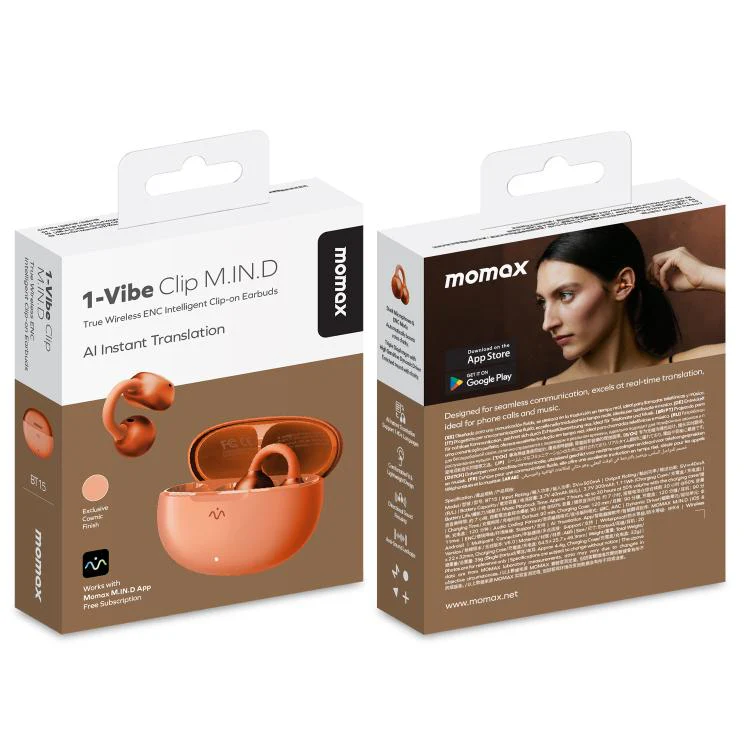 MOMAX 1-Vibe Clip M.IN.D True Wireless Clip Noise Reduction Bluetooth 6.0 Earphones(Orange) - Image 5